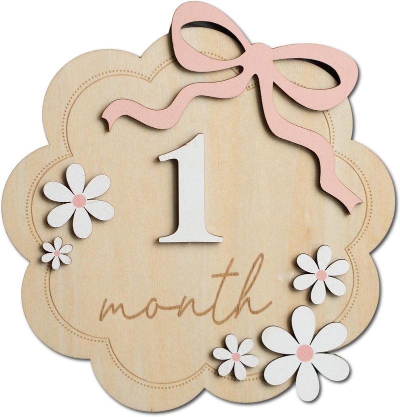 HONOCOOLS Store Baby Monthly Milestone Sign,1-12 Monthly Baby Milestone, Month Milestone Baby Girl, Baby Months Milestone, Newborn Photography Props Double-Sided (B12) - Image 1